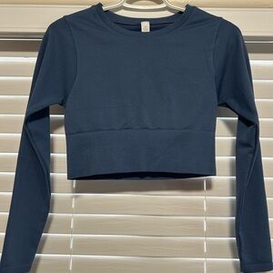 Women's Navy Long Sleeve Crop Top